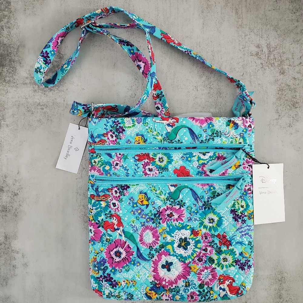 NWT Vera Bradley Disney Little Mermaid Triple Zip Hipster Bag Ariel Floral